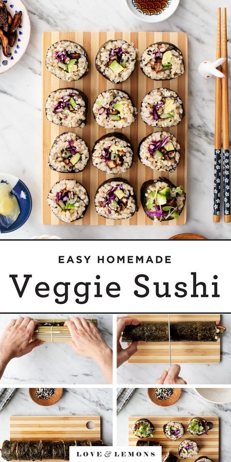 Veggie Sushi Rolls, Veggie Sushi, Maki Sushi, Sushi Recipe, Easy Sushi, Sushi Love, Raw Carrots, Vegan Sushi, Easy Veggie