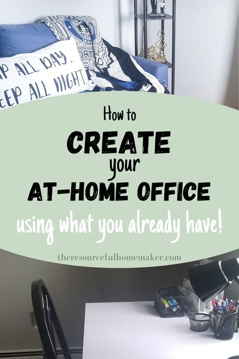 How To Create Your At-Home Office- use what you already have at home to create an office space at home. Office Space At Home, Office Transformation, Simple Office, Office Makeover, Spare Room, Room Makeover, Office Space, Budget Friendly, Diy Home Decor