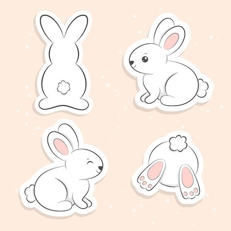 Lindo paquete de pegatinas de conejo bla... | Premium Vector #Freepik #vector #conejito #conejo #stikers #conejo-blanco Easter Rabbit Illustration, Diy Projects For School, Cute White Rabbit, Bunny Stickers, Kiss Painting, Happy Easter Greetings, Easter Bunny Girl, Rabbit Drawing, Branch Vector