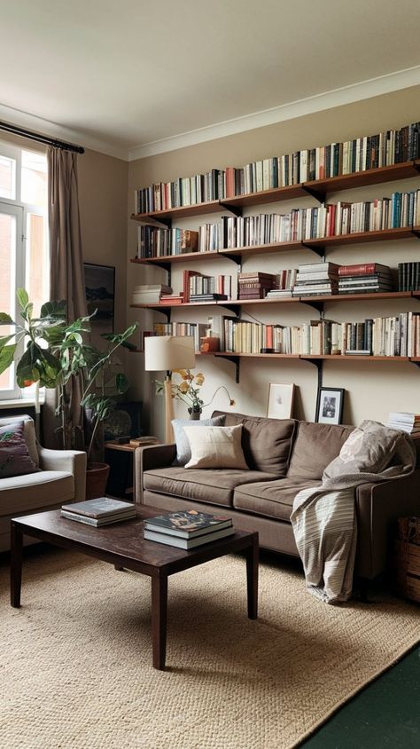 Bookshelf And Tv Unit, Bookshelves Over Sofa, Bookcases Behind Couch, Above Couch Bookshelves, Book Shelves Living Room Wall, Bookshelves Small Living Room, Sitting Room Bookshelves, Bookshelves Above Sofa, Book Wall Living Room