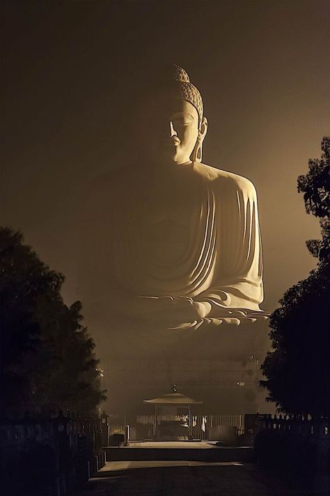 Buddha at Bodh Gaya, Bihar, India, 2016, photograph by Denis Dymov. Wesak Day, Gaya Bihar, Monk Meditation, Buddhism Wallpaper, Bodh Gaya, Buddhist Mantra, Zen Philosophy, Buddha Canvas, Gautam Buddha