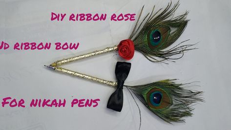 For tutorial please click tha link below https://youtu.be/22pluT03pU0 https://youtu.be/85G_eFdTJ0k Nikah Pen, Pen Making, Diy Bride, Ribbon Roses, Diy Brides, Diy Ribbon, Ribbon Bows, Bride And Groom, Make It