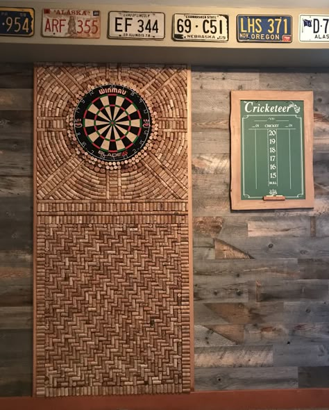 Dart Board Wall Cork, Dart Board Area Ideas, Modern Dart Board Wall, Garage Dart Board, Dart Board Wall Ideas, Bar Area Ideas, Darts Wall, Cork Dartboard, Darts Board