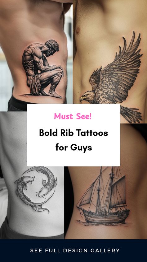 Explore an impressive collection of bold rib tattoos for guys, showcasing intricate designs. This pin features 4 images that provide various ideas for ribcage tattoos, perfect for those looking to express personal style through bold ink. Side Tat, Quotes Popular, Rib Tattoos For Guys, Ribcage Tattoo, Artistic Elements, Personalized Quotes, Animal Motifs, Rib Tattoo, Unique Canvas