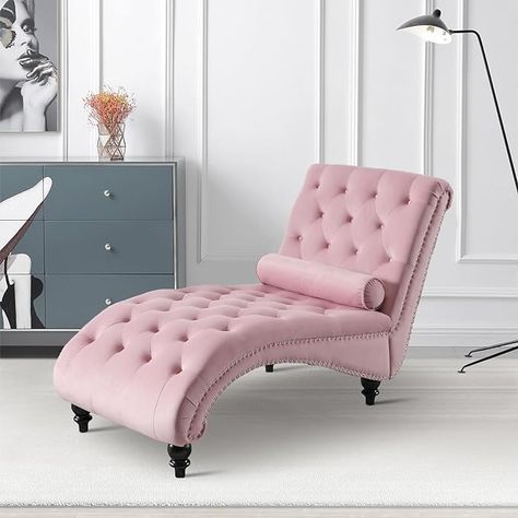 Amazon.com: Obuvar Modern Velvet Chaise Lounge Chair, Indoor Leisure Sleeper Chair with Toss Pillow, Upholstered Armless Accent Chairs with Tufted Buttons and Nail Heads for Living Room, Bedroom, Office,Pink : Home & Kitchen Pink Chaise Lounge, Pink Chaise, Chaise Lounge Indoor, Tufted Chaise Lounge, Velvet Chaise, Velvet Chaise Lounge, Scientific Design, Sleeper Chair Bed, Lounge Chair Bedroom