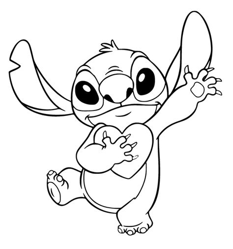 Stitch Holding a Heart Coloring Page Coloriage St Valentin, Lilo I Stitch, Stitch Coloring, Disney Coloring Sheets, Angel Coloring Pages, Stitch Coloring Pages, Stitch Drawings, ليلو وستيتش, Lilo And Stitch Drawings