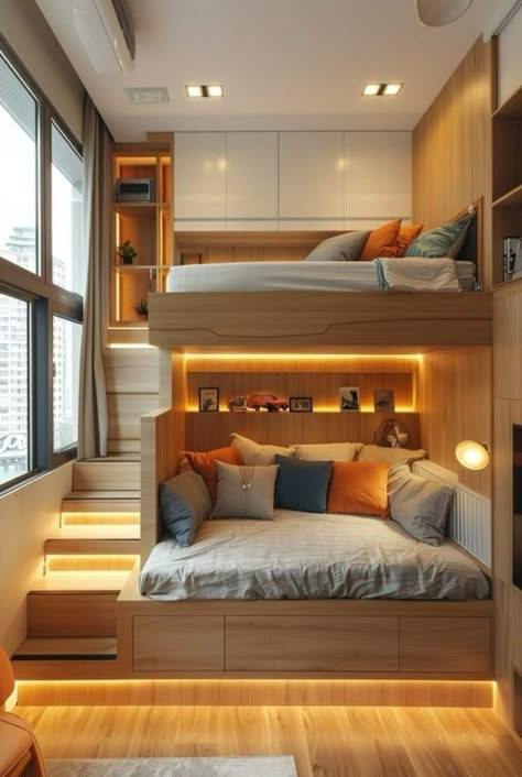 Loft Bed Big Room, Loft Bed Design For Small Room, Bunk Bed Desk Underneath, Desk Layout Bedroom, Loft Bed Layout Ideas, Bunk Beds With Desk Underneath, Small Bedroom For Kids, Loft Room Ideas Bedrooms, Built In Loft Bed