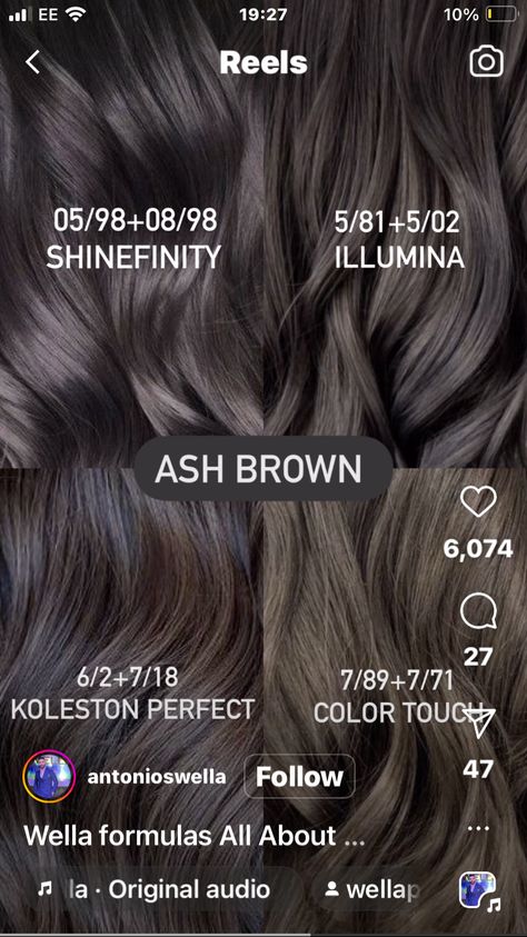 Dark Brown Hair Color Formulas, 8 Hair Color Level, Ash Brown Hair For Cool Skin Tones, Ashy Brown Hair Formula, Cool Brunette Formula, Keune Color Formulas, Koleston Perfect Color Chart, Ash Brown Hair Color Formula, Mushroom Brown Hair Formula