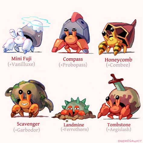 Pokemon Variations Art, Dwebble Pokemon, Crab Cartoon, Pokemon Variations, Pokemon Fusions, Pokemon Fusion Art, Pokemon Breeds, Pokemon Oc, Pokemon Pokedex