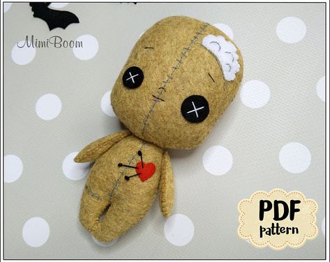 Easy patterns felt PDF pattern by MimiBoom on Etsy Voodoo Doll Pattern, Diy Halloween Doll, Cute Voodoo Doll, Dinosaur Ornament, Felt Ornaments Patterns, Doll Halloween, Adornos Halloween, Rag Doll Pattern, Felt Halloween