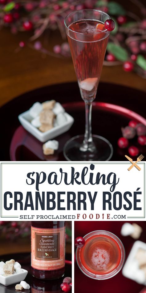 Rose Wine Cocktail, Cocktail Thanksgiving, Rose Cocktail Recipes, Cranberry Champagne Cocktail, Rose Drink, Fall Party Food, Cranberry Drinks, Easy To Make Cocktails, Spritzer Recipes