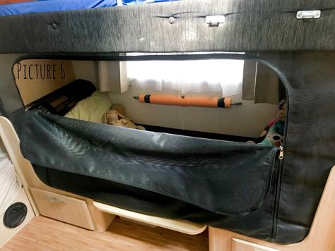 How to turn your caravan bunk into a cot! The easy way... Bed Rails For Camper Bunks, Rv Bunk Railing, Rv Baby Crib Bunk Bed, Camper Crib Bunk, Rv Bunk Bed Crib, Bed Rail For Camper Bunk, Trailer Bunk Bed Rail, Rv Bunk Bed Rails Diy, Rv Bunk Rail