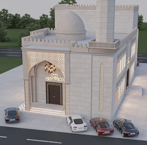 Small Masjid Design, Small Mosque Design, Small Mosque Design Interior, Islamic Facade, Masjid Architecture, Adobe Decor, Small Mosque, Modern Living Room Brown, Masjid Design