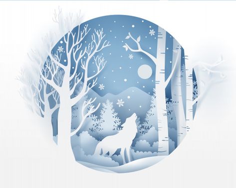 Wolf in forest with snow in the winter s... | Premium Vector #Freepik #vector #winter #snow #light #dog Wolf In Forest, Forest With Snow, Snow Design, Cutout Art, Winter Paper, Snow Light, Winter Designs, Paper Cutout Art, 3d Paper Art