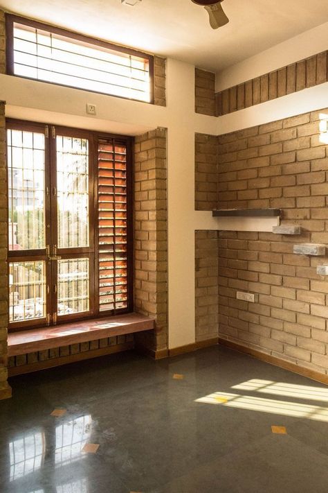 Dream Terrace, Wooden Louvers, Laterite Stone, Ventilation Window Design, Indian Window Design, Chettinad House, Wooden Window Design, Cross Ventilation, Window Doors