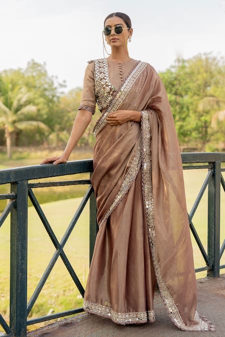 Saree With Jacket, Sari Designs, Mirror Blouse, Potli Button, Festive Jewellery, Saree Jacket Designs, Sabyasachi Sarees, Cutwork Saree, Sari Design