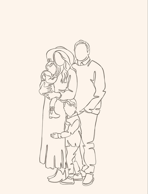 Family Sketch Simple, Family Illustration Simple, Simple Family Drawing, Minimalist Drawing Family, Husband And Wife Drawing, Family Outline Drawing, Line Art Family Of 4, Family Of 4 Drawing, Married Drawing