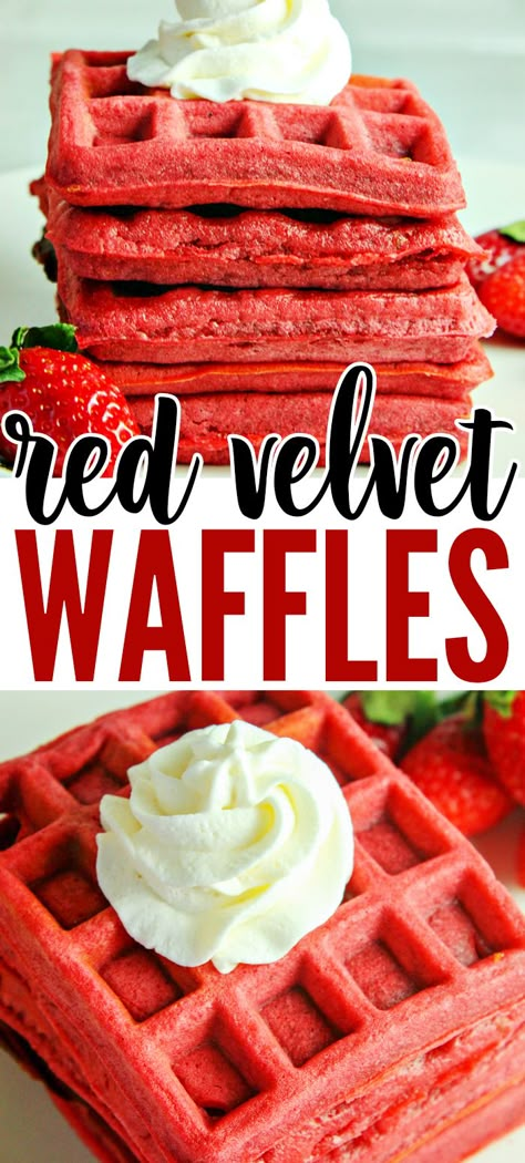 Red Velvet Waffles Recipe, Cake Mix Waffles, Christmas Waffles, Red Velvet Waffles, Special Breakfast, Waffle Maker Recipes, Waffle Bar, Strawberry Cake Mix, Waffles Recipe