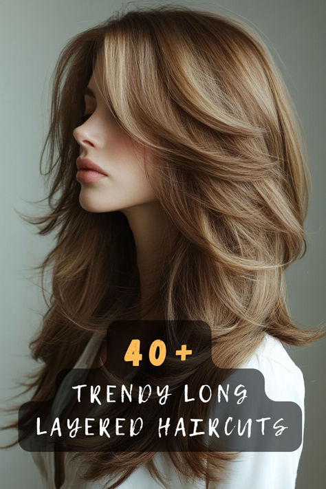 Discover 40 trendy long layered haircuts that are perfect for updating your style. 🌟💇‍♀️ These fashionable cuts feature cascading layers, textured finishes, and face-framing angles that add volume and movement. Ready to transform your look with layers? Click to explore all the trendy ideas! #TrendyHaircuts #LongLayers #FashionableStyles #VolumeAndMovement #HairInspiration Exaggerated Layers Long Hair, Front And Back Layered Haircut, Shirt Layers Long Hair, Haircuts To Add Volume To Long Hair, Layers On Long Thick Hair, Different Type Of Layers For Hair, Long Hair With Long Layers And Face Frame, Feathered Face Framing, Layers For Long Fine Hair Straight