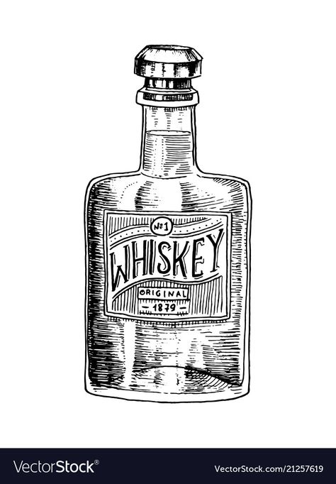 Vintage Whiskey, Bottle Drawing, Bottle Tattoo, Whisky Bottle, Gin Bottles, Alcohol Bottles, Poster Banner, Calf Tattoo, Music Tattoos