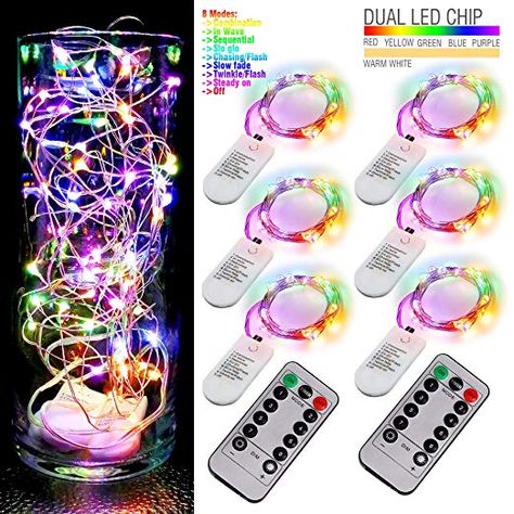 Amazon.com: 6PCS Fairy String Multicolor Changing Twinkle Lights with Remote, 6.5ft 20 LED's,CR2032 Battery Powered, Indoor Decorative Silver Wire Bedroom,Patio,Outdoor Garden,Stroller: Home & Kitchen Light Centerpieces, Christmas Centrepiece Table, Led Centerpieces, Christmas Crafting Ideas, Battery Powered Fairy Lights, Starry String Lights, Copper Wire Lights, Candles In Fireplace, Lights Diy