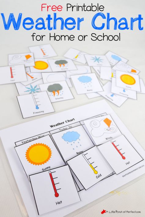 To go along with our Free Printable Interactive Calendar I finally finished our 3 Day Weather Chart that you can use to track yesterday’s, today’s, and tomorrow’s weather with kids. Weather Activities are one of our favorites because with each season the weather changes giving us something new to learn and observe. The printable weather chart includes types of … Weather Chart Kindergarten, Weather For Kindergarten Free Printables, Homeschool Weather Chart, Free Printable Weather Chart Preschool, Types Of Weather Kindergarten, Weather Printables, Weather Kindergarten, Weather Activities Preschool, Weather Calendar