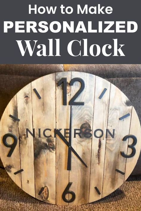 Making a DIY custom farmhouse wood clock is easier than you think! I first gained inspiration for this piece after seeing Joanna Gains’ living space with her huge wooden clock behind her sofa. Sure, you can browse furniture or craft stores for something similar, but it won’t be custom and you definitely can’t beat the quality of a handmade one. In this tutorial I will show you the 8 easy steps we followed to make a couple of our own beautiful rustic clocks. #Clock #Woodworking Clock Diy Ideas, Rustic Clocks, Diy Clocks, Diy Porch Decor, Personalized Wall Clock, Clock Diy, Custom Farmhouse, Rustic Wall Clocks, Diy Home Accessories