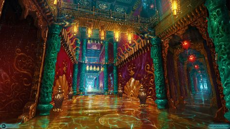 ArtStation - Pearl Quest | Enviroment Design, Artur Sadlos Dragon Palace Fantasy Art, Palace Concept Art, Places Reference, Kingdom Landscape, Dragon Palace, Artstation Dragon, Chinese Palace, Building Inspiration, Underwater City