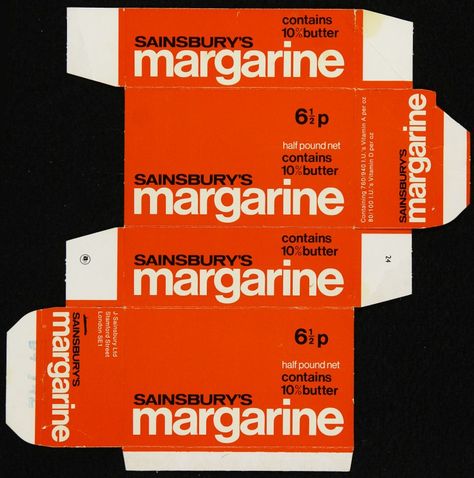 60s Packaging Design, 60s Packaging, Retro Box Packaging Design, Vintage Packaging Design, Margarine Packaging, 1950s Packaging Design, 70s Food Packaging, Vintage Sainsburys Packaging, Medical Packaging