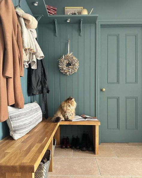 Do you have an empty corner/ nook which feels a little awkward? Why not create a simple and practical boot room like we did? . The… | Instagram Simple Bench, Inchyra Blue, Corner Nook, Property Renovation, Boot Room, Neat And Tidy, Nook, Stand Up, Entryway