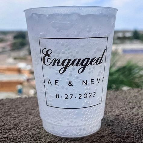 Engagement Shatterproof Cups Custom Engaged Cups Frosted - Etsy Engagement Party Cups, Backyard Engagement Party Decorations, Spring Engagement Party, Small Engagement Party, Beach Engagement Party, Modern Engagement Party, Engagement Dinner Party, Engagement Party Decorations Diy, Winter Engagement Party