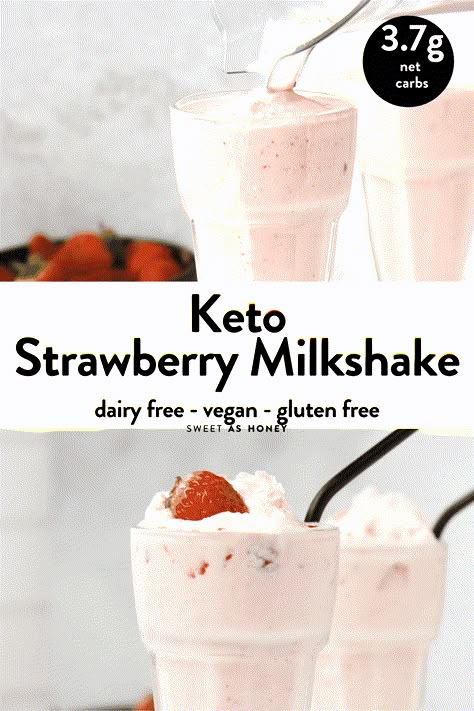 Healthy Milkshake Recipes, Dairy Free Milkshake, Milkshake Recipe Strawberry, Keto Milkshake, Peanut Butter Milkshake, Healthy Milkshake, Keto Shakes, Keto Smoothie Recipes, Low Carb Drinks