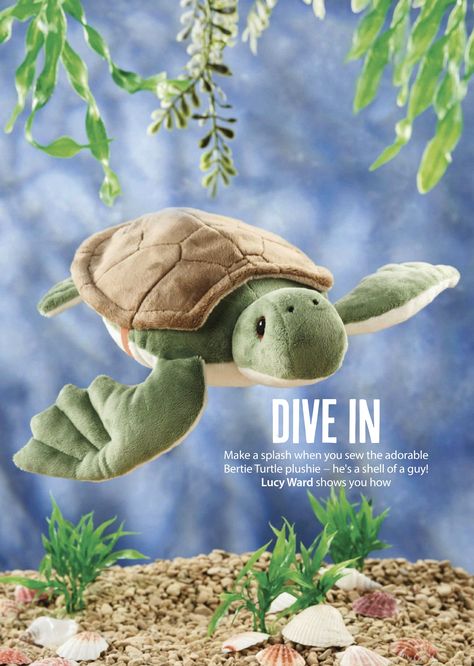 Turtle plushie sewing pattern by Lucy Ward. About 12" long. In Simply sewing mag issue 120. Sea Turtle Sewing Pattern, Turtle Sewing Pattern, Turtle Plushie, Animal Patterns, Stuffed Animal Patterns, Sea Turtle, Stuffed Animal, Fun Crafts, Sewing Pattern