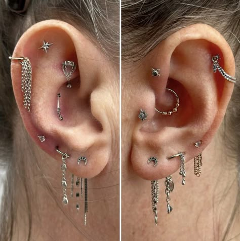 Full Pierced Ear, Types Of Ear Piercings, Cool Ear Piercings, English Memes, Pretty Ear Piercings, Tattoos Inspo, Pierced Ear, Earring Inspo, Smosh