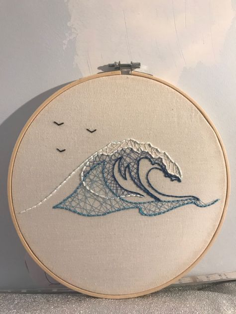 Embroidery Designs Ocean, Waves Embroidery Pattern, Ocean Wave Embroidery, Embroidery Waves Simple, Simple Wave Embroidery, Wave Embroidery Pattern Simple, Blue Embroidery Ideas, Ocean Embroidery Ideas, Water Embroidery Ideas