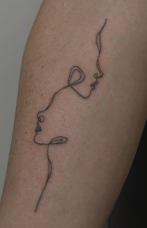 2 Faces Tattoo Line, Profile Line Tattoo, Single Line Face Tattoo, Arm Full Of Small Tattoos, One Line Tattoo Woman, Spine Tattoo Fine Line, Straight Line Tattoo, Just Tattoo, 8 Tattoo