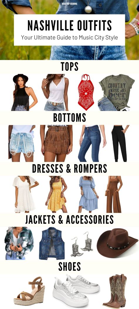 Whether you're a local or just visiting, here's the ultimate guide to help you dress like a true Nashville native, just like hanging out with an old friend showing you the ropes. Nashville In May, Nashville Packing List, Outfits For Nashville, Funny Drinking Shirts, Nashville Trip, Nashville Style, Nashville Outfits, Packing Lists, Romper And Jacket