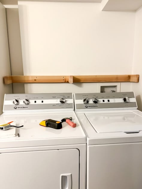 Laundry Room Organization Above Washer And Dryer, Behind Washing Machine Shelf, Shelf Over Laundry Sink, Diy Shelves Above Washer And Dryer, Diy Shelves Over Washer And Dryer, Laundry Room Shelf Ideas Over Washer With Open Top Washer, Laundry Room With Floating Shelf, One Shelf Laundry Room, Above Washer Shelf