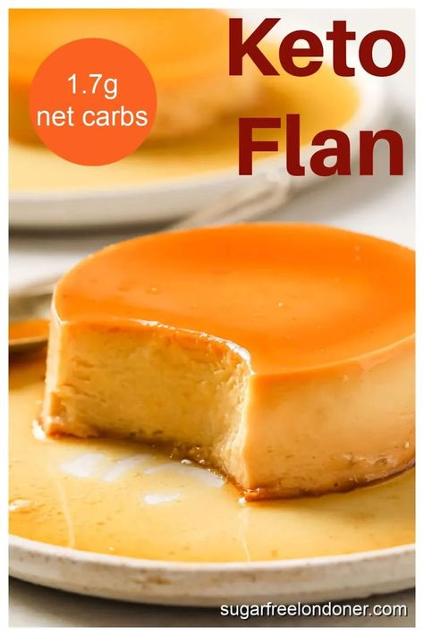 Keto creme caramel is an elegant low carb dessert that you can make with just 5 ingredients! This easy keto flan is deliciously creamy and has only 1.7g net carbs per serving. Sugar Free Flan Recipe, Keto Flan, Postre Keto, Flan Recipe, Low Carb Sweeteners, Low Carb Dessert, Carb Dinner, Creme Caramel, Keto Dessert Easy