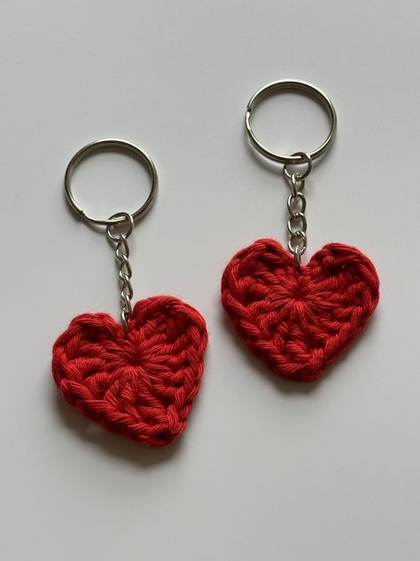 Handmade Crochet Heart Keyring - Sweet Love Accessory by HalimahsShop on Etsy Crochet Pattern Key, Crochet New Year Ideas, Heart Crochet Keychain, Crochet Key Charm, Crochet Keyring Ideas, Key Chains Crochet, Cute Things To Crochet For Boyfriend, Crochet Charms Key Chains, Crochet Ideas For Boyfriend