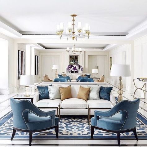 Anniesa Hasibuan, Blue Living Room Decor, Elegant Living Room Decor, Gold Living Room, Classic Living Room, Trendy Living Rooms, Blue Living Room, Elegant Living Room, Elegant Living