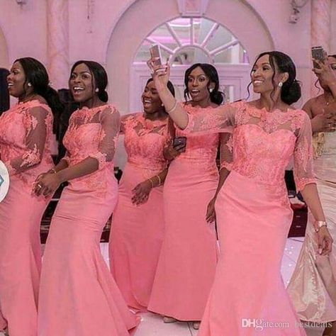 13 Stunning Bridesmaids Outfit Ideas In 2019 | ThriveNaija Maid Of Honor Dress Long, Wedding Dresses For Maids, Nigerian Bridesmaid Dresses, Long Sleeve Wedding Guest Dresses, African Bridesmaids, African Bridesmaid Dresses, Coral Bridesmaid, Long Sleeve Bridesmaid Dress, Coral Bridesmaid Dresses