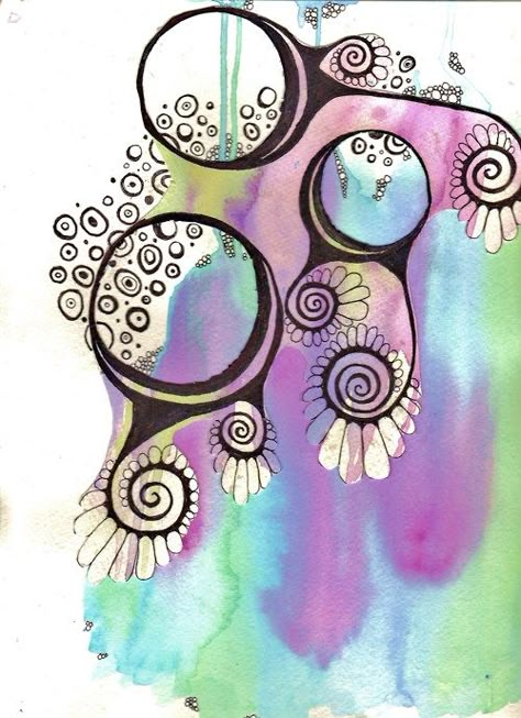 including geos too Watercolor And Pen Art, Neurology Art, Watercolor And Pen, Zentangle Artwork, Zen Doodle Art, Tangle Art, Abstract Watercolor Art, Zentangle Drawings, Doodle Art Designs