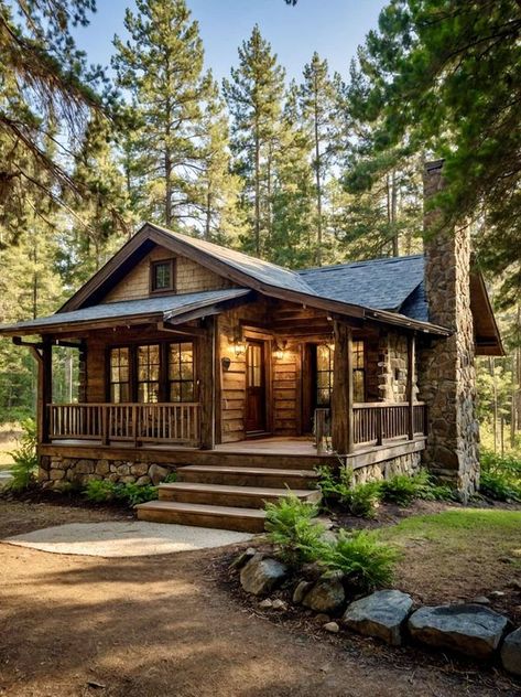 Modern Rustic Cabin Exterior, Wooden Cabin Exterior, Rustic Cabin Exterior, Nature Homes, Small Cabin House, Modern Rustic Cabin, Rustic Cabins, Cabin Exterior, Wooden Cabins