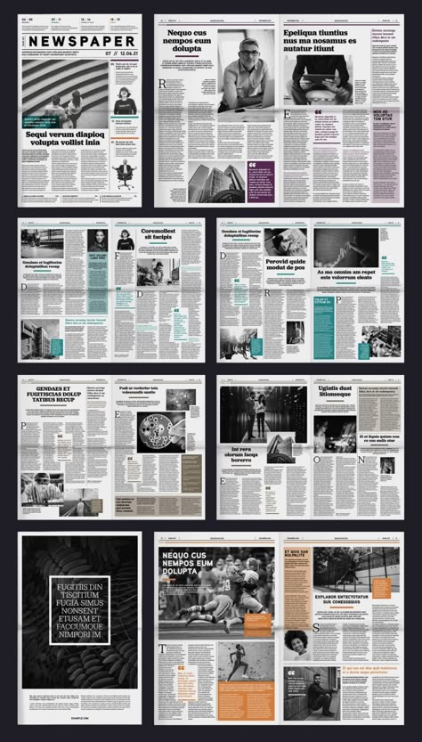 Adobe InDesign Tabloid Newspaper Template Advertorial Design, Newsletter Design Layout, Booklet Design Layout, Magazine Page Layouts, Newspaper Design Layout, Adobe Indesign Templates, Indesign Layout, Tabloid Newspaper, Newspaper Layout