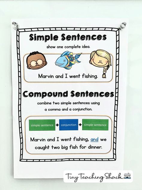 compound sentences anchor chart Simple Sentence Anchor Chart, Combining Sentences Anchor Chart, Simple And Compound Sentences Anchor, Simple Sentences Anchor Chart, Compound Subjects And Predicates Anchor Chart, Simple Compound And Complex Sentences Anchor Chart, Compound Sentences Anchor Chart, Compound Sentences Activities, Compound Sentences Worksheets