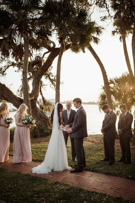 Simple Outdoor Ceremony Backdrop // A Romantic Waterside Sarasota Wedding via TheELD.com Sarasota Wedding Venues, Vows Examples, Oceanfront Wedding Ceremony, Wedding Ceremony By Pond, Sea View Wedding Ceremony, Ceremony Backdrop Outdoor, Wedding Vows Examples, Vow Examples, Waterfront Wedding Ceremony