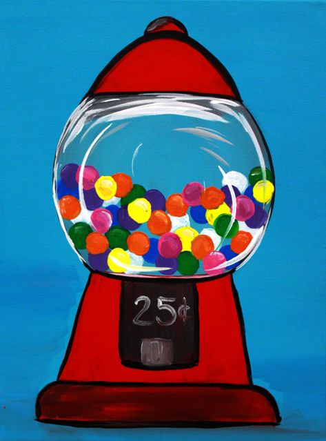 Gum Ball Machine Painting, Kindergarten Charts, Popcorn Paint, Colorful Art Projects, Kids Canvas Painting, Bubble Gum Machine, Gumball Machines, Reading Month, Preschool Projects