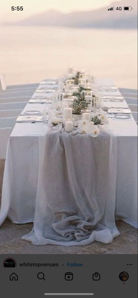 Love how simple and soft this is. Lovr the textured table runner - would just want it white. Love lots of candles Wedding Candles, Table Runners, Candles, Table Decorations, Home Decor