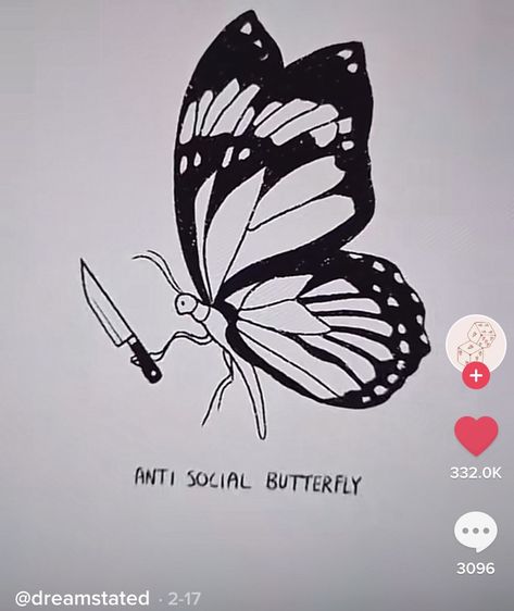 Antisocial Butterfly Tattoo, Anti Social Tattoo Ideas, Anti Social Butterfly, Anti Social Butterfly Tattoo, Anti Social Tattoo, Social Butterfly, Anti Social, Tattoo Sleeve Designs, Butterfly Tattoo